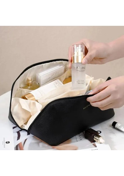 Taşınabilir Pu Saklama Kozmetik Çantası Büyük Kapasiteli Basit Yastık Çanta Bayanlar Seyahat Su Geçirmez Tuvalet Çantası (Yurt Dışından)