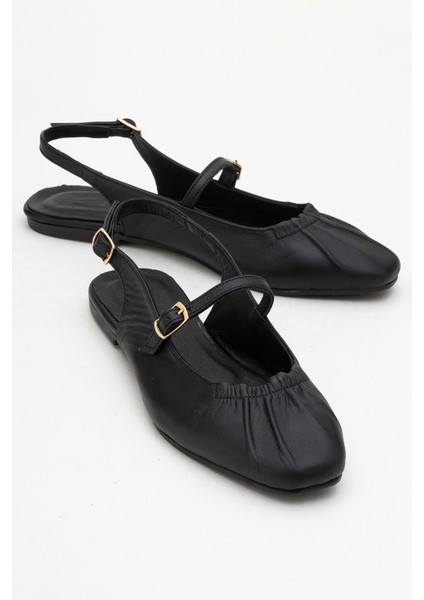 Brıtney Siyah Hakiki Deri Önü Kapalı Kadın Sandalet