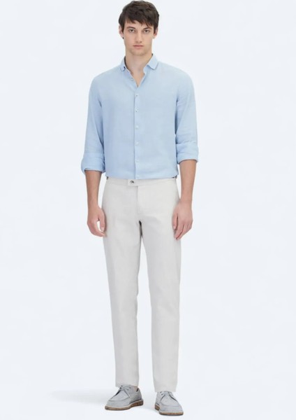 Bej Dokuma Fitted Fit Smart Casual Pamuk Karışımlı Pantolon