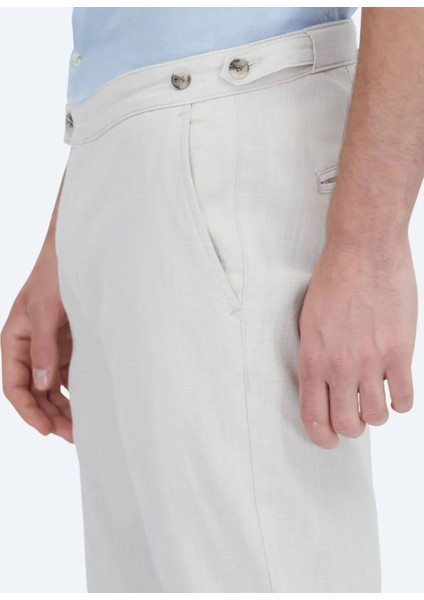 Bej Dokuma Fitted Fit Smart Casual Pamuk Karışımlı Pantolon
