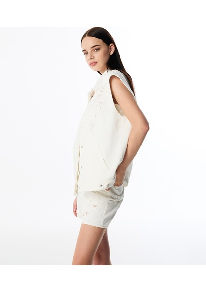 Işlemeli Non Denim Yelek TS1250007050018
