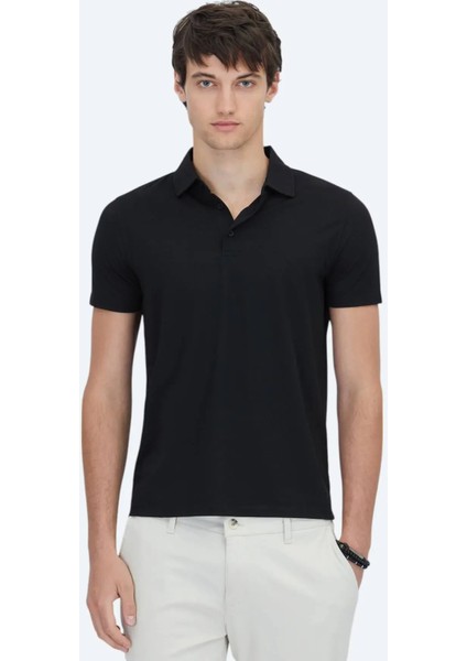 Siyah Desenli Polo Yaka T-Shirt