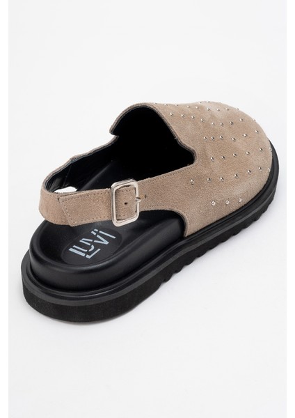 Our Bej Hakiki Deri Süet Zımbalı Burnu Kapalı Kadın Sandalet indirimleri