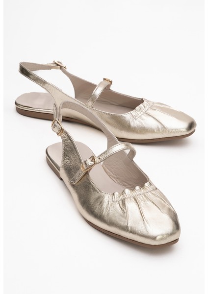 Brıtney Altın Hakiki Deri Önü Kapalı Kadın Sandalet