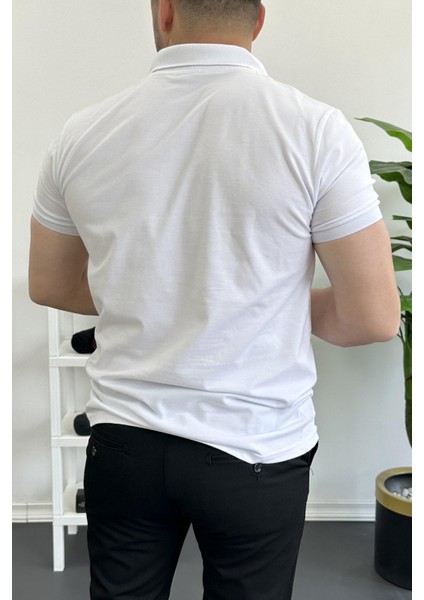 Erkek Slim Fit Düz Renk Pamuklu Soft Polo Tişört Beyaz EDW365 modelleri