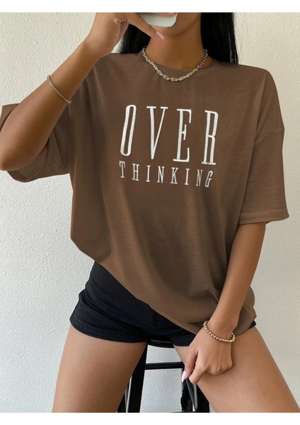 Over Thınkıng Baskılı Kadın / Kız Salas Oversize Salas T-Shirt Boyfriend
