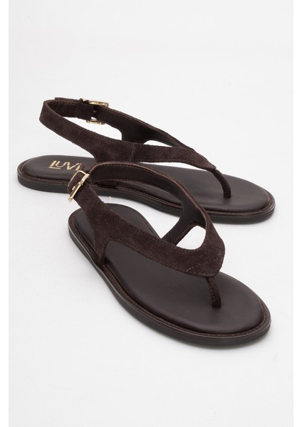 Belinda Kahverengi Süet Hakiki Deri Kadın Parmak Arası Sandalet