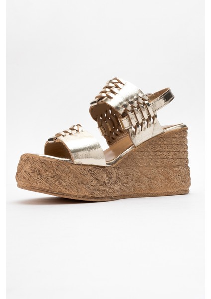 Olien Altın Cilt Hakiki Deri Kadın Dolgu Topuklu Sandalet fırsatları