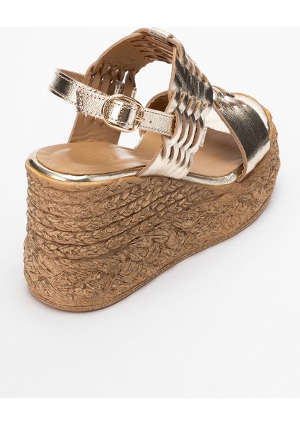 Olien Altın Cilt Hakiki Deri Kadın Dolgu Topuklu Sandalet indirimleri