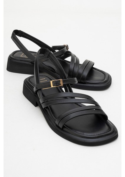 Cesar Siyah Hakiki Deri Kadın Sandalet