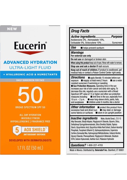 Advanced Hydration Ultra-Light SPF50 Yüz Güneş Kremi 50ML