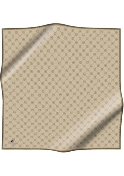 Camel-Kahve Monogram Desenli Tivil Ipek Eşarp DGN52033-0004