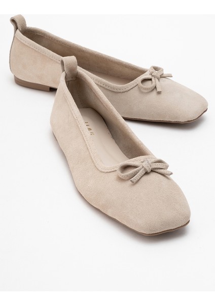 Sosa Bej Süet Hakiki Deri Küt Burunlu Fiyonklu Kadın Babet Ayakkabı