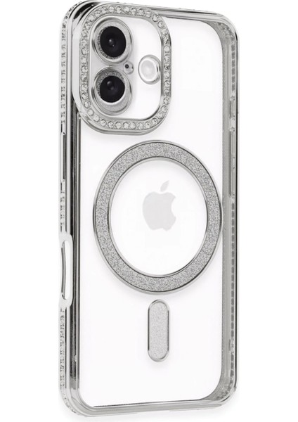 Iphone 16 Kılıf Joke Simli Magneticsafe Kılıf - Gümüş Drstr