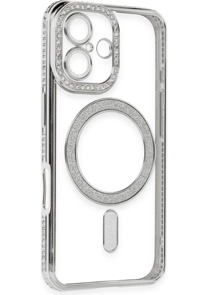 Iphone 16 Kılıf Joke Simli Magneticsafe Kılıf - Gümüş Drstr modelleri