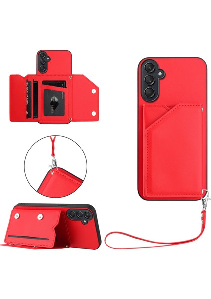 Samsung Galaxy M55 Için Darbeye Dayanıklı Cüzdan Kılıf Manyetik Kapatma, Dahili Bilek Kayışı ve Kart Yuvaları (Yurt Dışından)