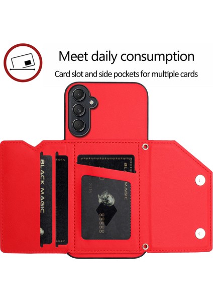 Samsung Galaxy M55 Için Darbeye Dayanıklı Cüzdan Kılıf Manyetik Kapatma, Dahili Bilek Kayışı ve Kart Yuvaları (Yurt Dışından)