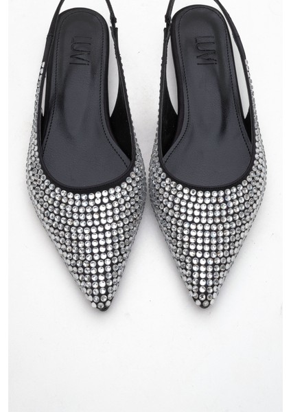 Ida Siyah Gümüş Taşlı Sivri Burun Arkası Açık Kadın Babet Ayakkabı fiyatları