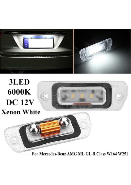 LED Plaka Lambası Beyaz Mercedes-Benz Amg ml Gl R Sınıfı W164 W251 3-Smd Dc 12V Xenon Beyaz LED Plaka Lambası 2x modelleri