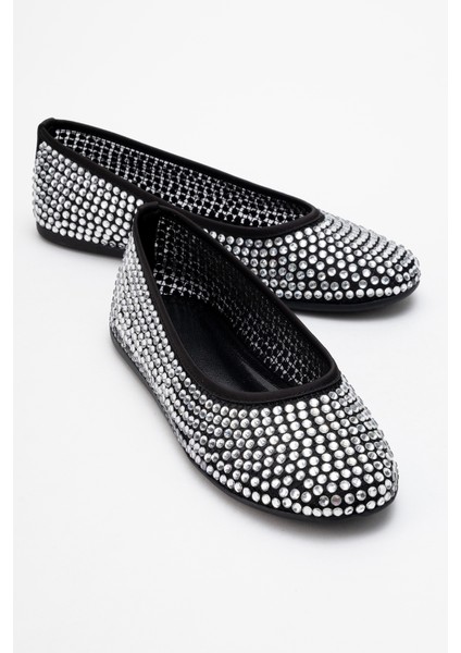 Runway Siyah File Taşlı Kadın Babet Ayakkabı