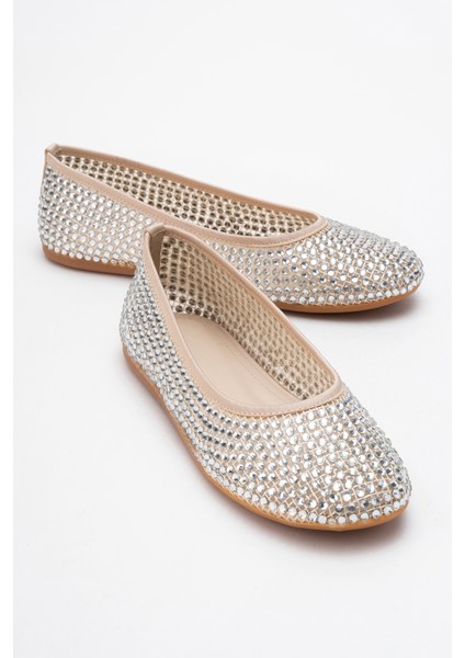 Runway Bej File Taşlı Kadın Babet Ayakkabı