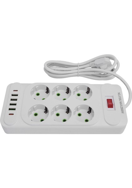 Güç Şeridi 6 Çıkış 4 USB 2 Tip C Portu Duvara Monte Edilebilir Güç Soketi Anahtar ve 2m Uzatma Kablosu (Yurt Dışından) modelleri