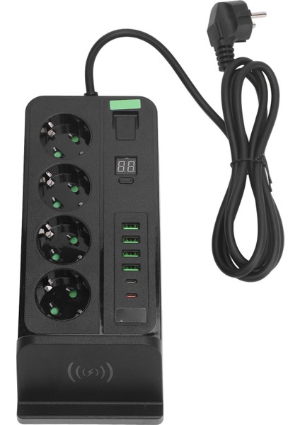 Avrupa Priz Şeridi Kablosuz Şarj USB Tip C 4 Yönlü 4000W 16A Priz Şeridi 110‑ 2m Kablo Siyah (Yurt Dışından) fiyatları