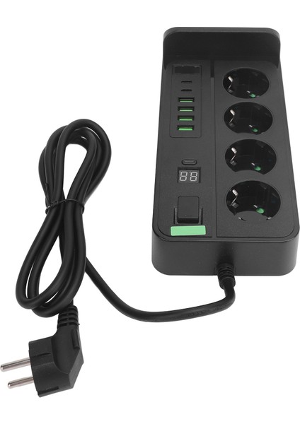 Avrupa Priz Şeridi Kablosuz Şarj USB Tip C 4 Yönlü 4000W 16A Priz Şeridi 110‑ 2m Kablo Siyah (Yurt Dışından) fırsatları