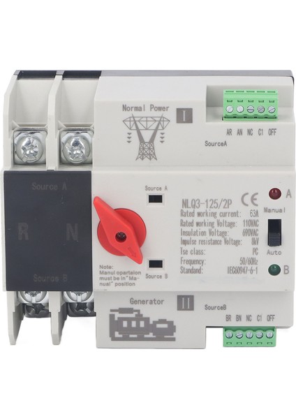 2p Çift Güç Otomatik Transfer Anahtarı Jeneratör Transfer Değişim Anahtarı AC110V 50Hz 60Hz 63A (Yurt Dışından)
