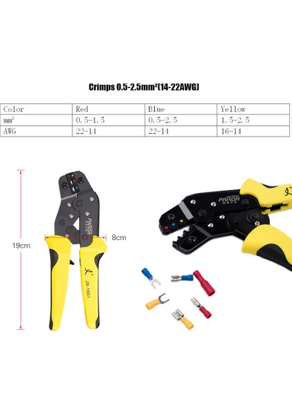 Kablo Terminalleri Sıkma Aleti Yalıtımlı Cırcırlı Sıkma Aleti Kiti AWG22-14 500 Adet Erkek ve Dişi Spade Konnektörlü (Yurt Dışından)