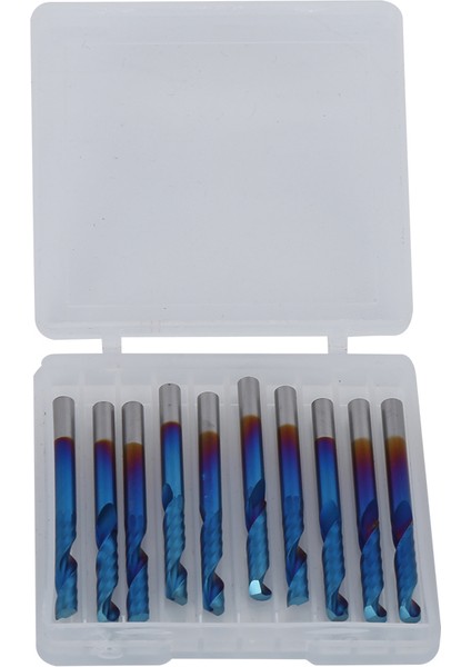 10 Adet Çimentolu Karbür Freze Kesici Spiral Tek Flüt Mavi Nano Kaplama 3.175MM (Yurt Dışından)