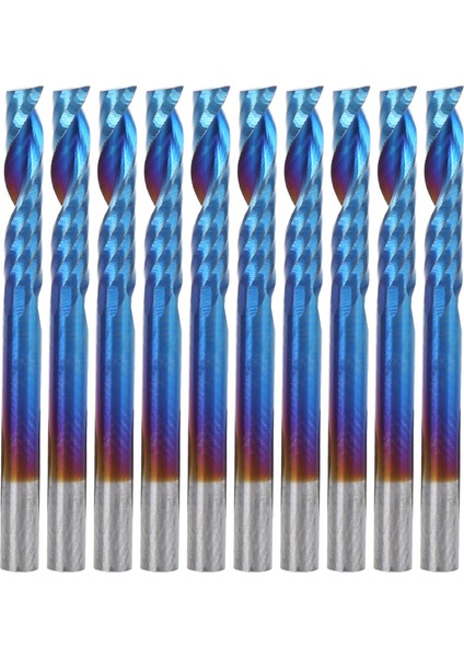 10 Adet Çimentolu Karbür Freze Kesici Spiral Tek Flüt Mavi Nano Kaplama 3.175MM (Yurt Dışından)