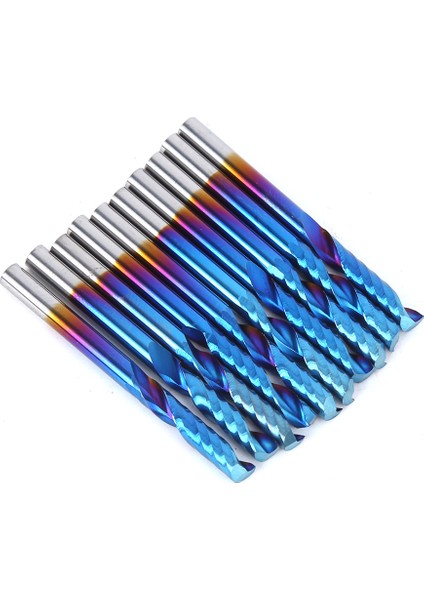 10 Adet Çimentolu Karbür Freze Kesici Spiral Tek Flüt Mavi Nano Kaplama 3.175MM (Yurt Dışından)