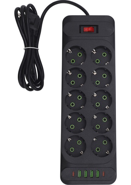 Avrupa Priz Grubu 10 Ac Çıkışı 4 USB 2 Tip C Bağlantı Noktası 2 M Kablo ve Aşırı Yük Anahtarı ile Güç Soketi 110‑ (Yurt Dışından)