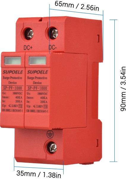 Dc 1000V Aşırı Gerilim Koruma Cihazı 2p 40KA Aşırı Gerilim Koruma Cihazı Fotovoltaik Pv Yıldırım Korumalı Koruyucu Kesici Dın Ray Montajı (Yurt Dışından) modelleri