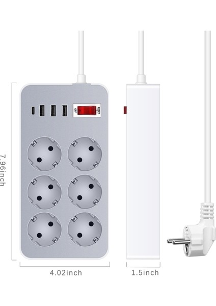 10'u 1 Arada Priz Çoklu Priz 1,2 Metre Uzunluğunda Kablo 6 Çıkış 4 USB Bağlantı Noktası Ev Ofis Otel Ab Fişi (Yurt Dışından)