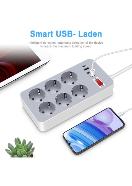 10'u 1 Arada Priz Çoklu Priz 1,2 Metre Uzunluğunda Kablo 6 Çıkış 4 USB Bağlantı Noktası Ev Ofis Otel Ab Fişi (Yurt Dışından) fırsatları