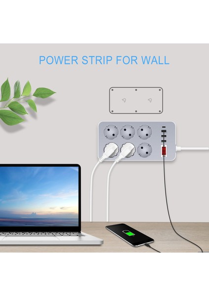 10'u 1 Arada Priz Çoklu Priz 1,2 Metre Uzunluğunda Kablo 6 Çıkış 4 USB Bağlantı Noktası Ev Ofis Otel Ab Fişi (Yurt Dışından) indirimleri