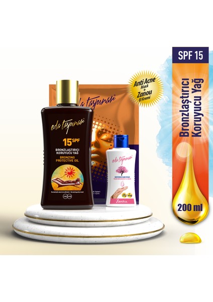 Bronzlaştırıcı Koruyucu Yağ SPF15 (200ml) & Zanou El Kremi & AntiAcne Mask