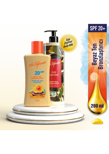 Beyaz Ten Bronzlaştırıcı SPF 20 200 ml & Ege Zeytinyağı Body Milk 400ml