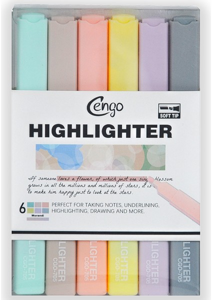 Kare Tipi Highlighter Fosforlu Kalem Morandi Renkler 6lı Set CGO705