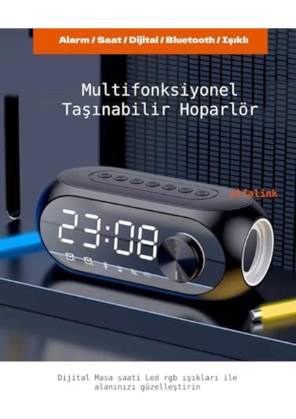 Bluetooth Dijital Masa Saati Fm Radyo + Tf Kart + Aux + Saat Alarm Hoparlör Şarjlı Lxshp 1055529