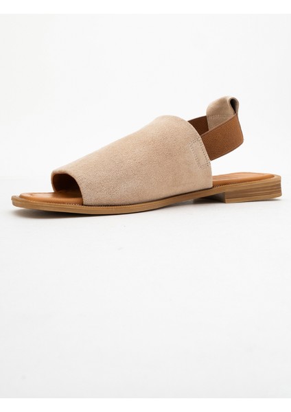 Fuela Bej Süet Hakiki Deri Lastikli Kadın Sandalet fırsatları