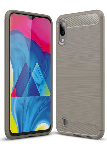 Samsung Galaxy M10 ile Uyumlu Kamera Korumalı Darbe Önleyici Carbon Brushed Silikon Kılıf