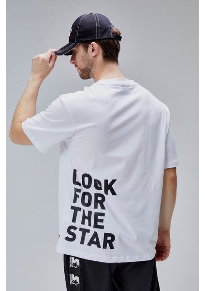 Mahone Beyaz Bisiklet Yaka Baskılı Oversize Erkek Tshirt fiyatları