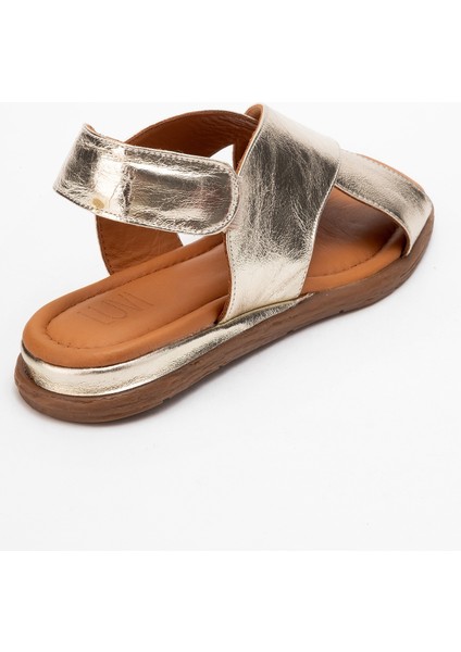 706 Hakiki Deri Altın Cilt Kadın Sandalet indirimleri