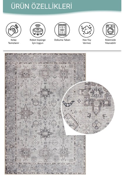 Stonart Eskitme Vintage Desenli Gri Otantik Yıkanabilir Şönil Halı Al 461 fırsatları