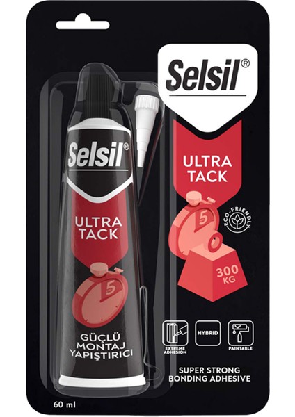 Selsil Ultra Tack 2'li 60ML Süper Güçlü Montaj Yapıştırıcısı Seti – Pratik Tüp Form, Hızlı Kuruyan Çok Amaçlı Yapıştırıcı