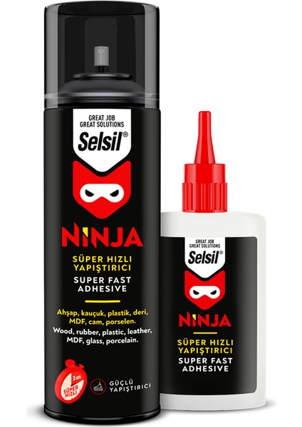Selsil Ninja Süper Hızlı Yapıştırıcı 2’li Set (2 x 200 ml + 2 x 50 Gr) – Ahşap, Mdf, Cam ve Deri Için Endüstriyel Güçte Tutunma