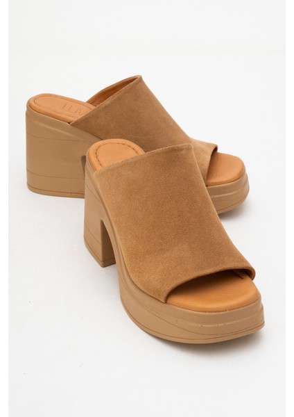 Nola Taba Süet Hakiki Deri Kadın Platform Topuklu Terlik